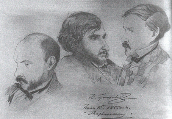 Автор Д.В. Григорович. И.С. Тургенев, А.В. Дружинин, В.П. Боткин. 1855.